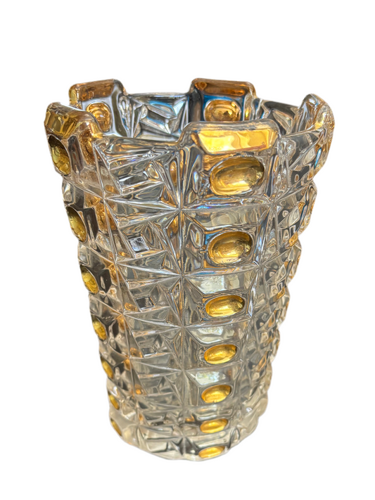 Vaso Rostrato in Vetro di Boemia con Dettagli in Oro, Anni ’70