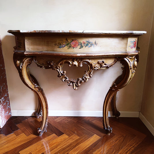Consolle laccata e dorata dipinta